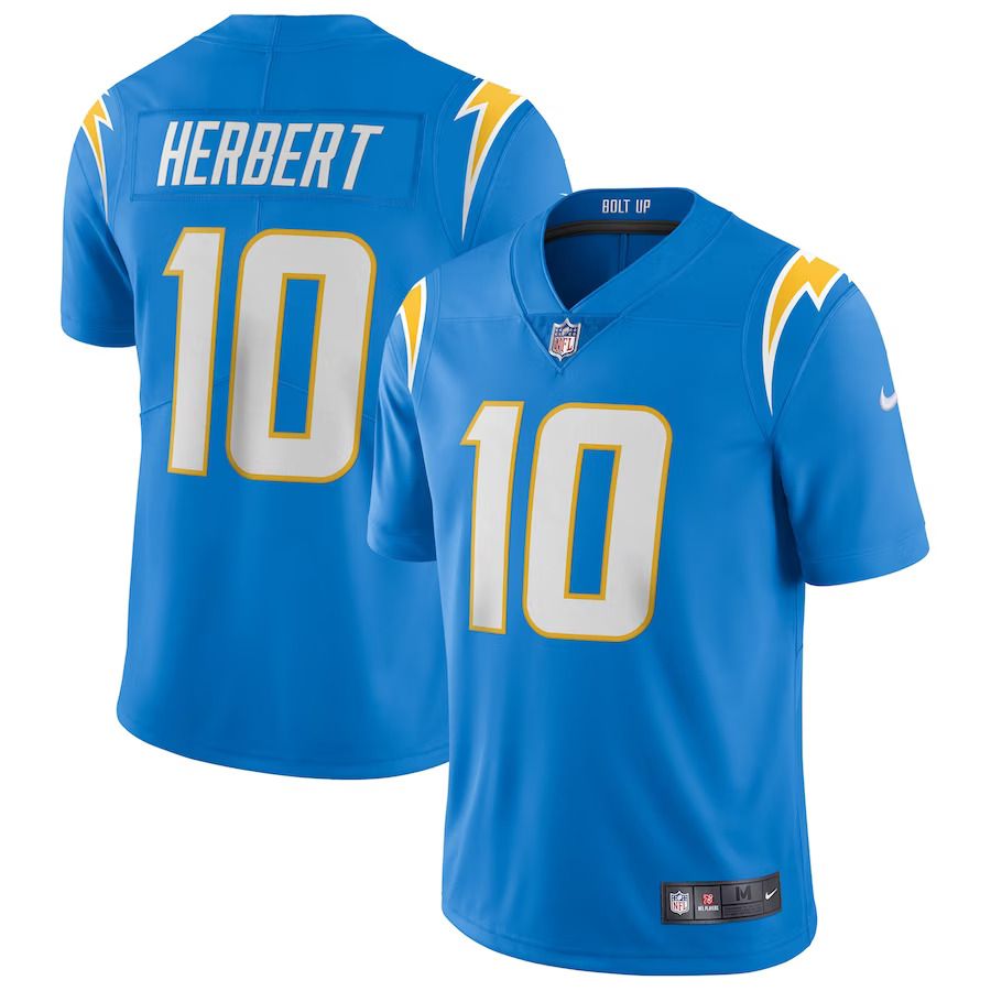 Men Los Angeles Chargers 10 Justin Herbert Nike Powder Blue Vapor Limited NFL Jersey